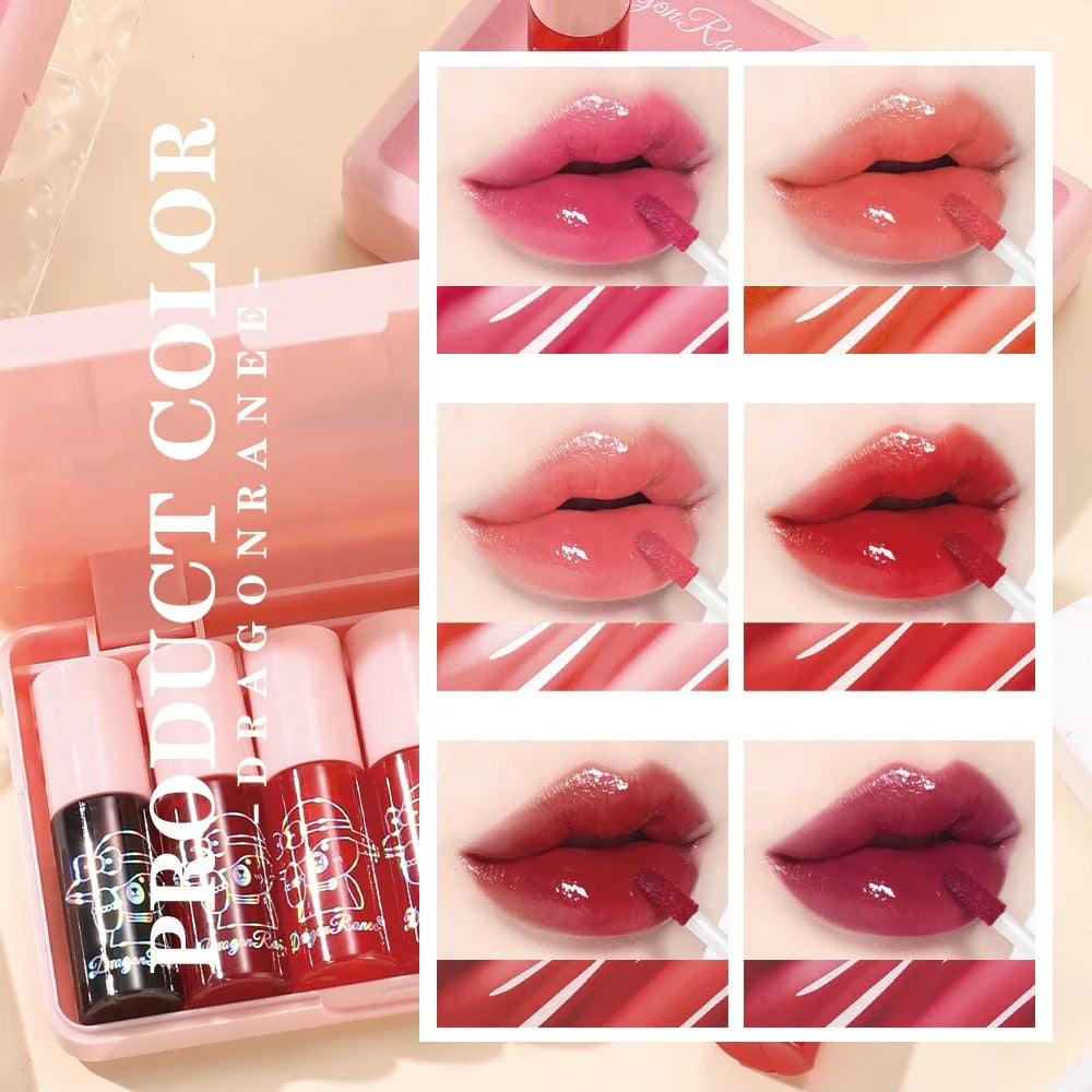 Glossy Lip Stain Water Based Moisturizing Brighten Long Lasting Non Fade Mirror Glaze 6pcs Mini Liquid Lipstick Makeup Kit