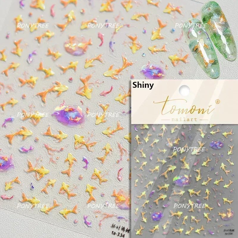 Sea Wave Jellyfish Starfish Conch Shell Dolphin Pearl Summer Beach Goldfish Water Bubble Mermaid Koi INS Nail Art Stickers Decal