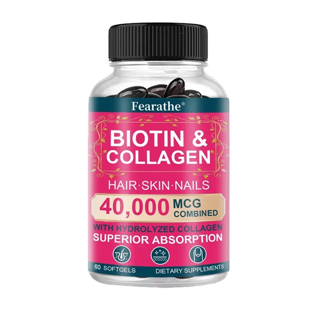 Biotin Collagen Supplement - Hair Growth Support, Skin & Nails - 40000 mcg with Vitamins B Complex, Hyaluronic Acid & Keratin