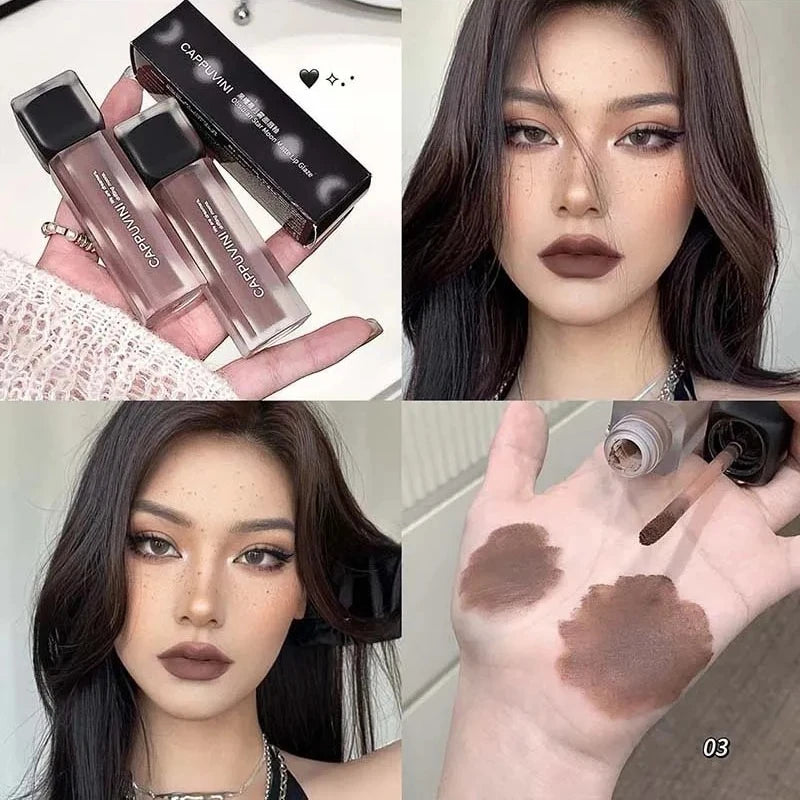Purple Gothic Lip Gloss Punk Matte Dark Brown Lipstick Nude Lip Tint Waterproof Velvet Liquid Lipstick Lip Satin Korean Cosmetic