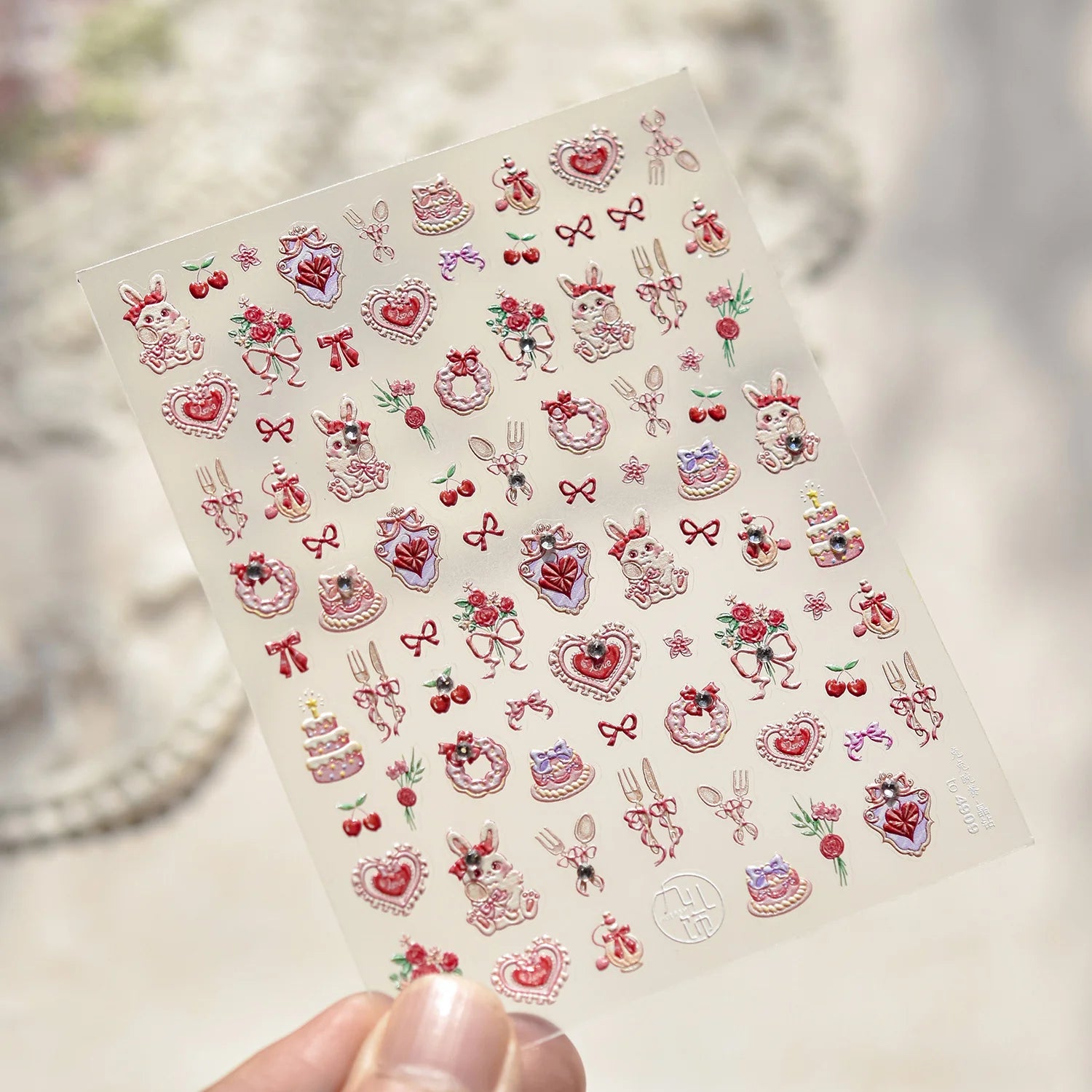 Nail Art Stickers Cute Manicure Decals Lovely Strawberry Muffin Cream Cake Ice Cream Bowknot 5D Embossed Reliefs Self Adhesive