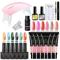Nail Extension Kit Acrylic Gel Polish Nail Polish with UV LED Nail Lamp Manicure Kit and Base Coat Top Coat for Salon and Home