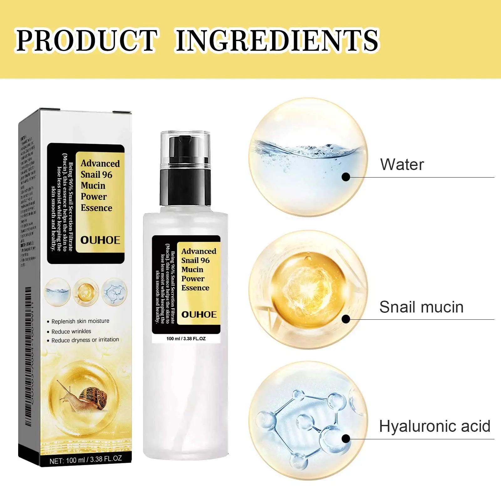 Snail Mucin Peptide Essence,Hyaluronic Acid Skin Repair Serum,Lightens Wrinkles And Dark Spots,Face Moisturizing and Hydrating