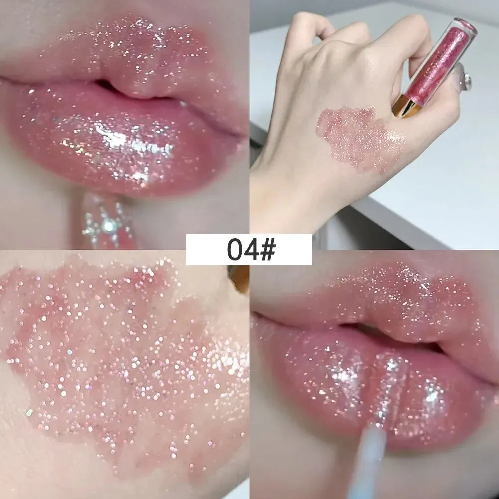 Sparkling Lip Gloss, Fine Shimmer Water-glossy Pouty Lips Moisturizing Lipstick