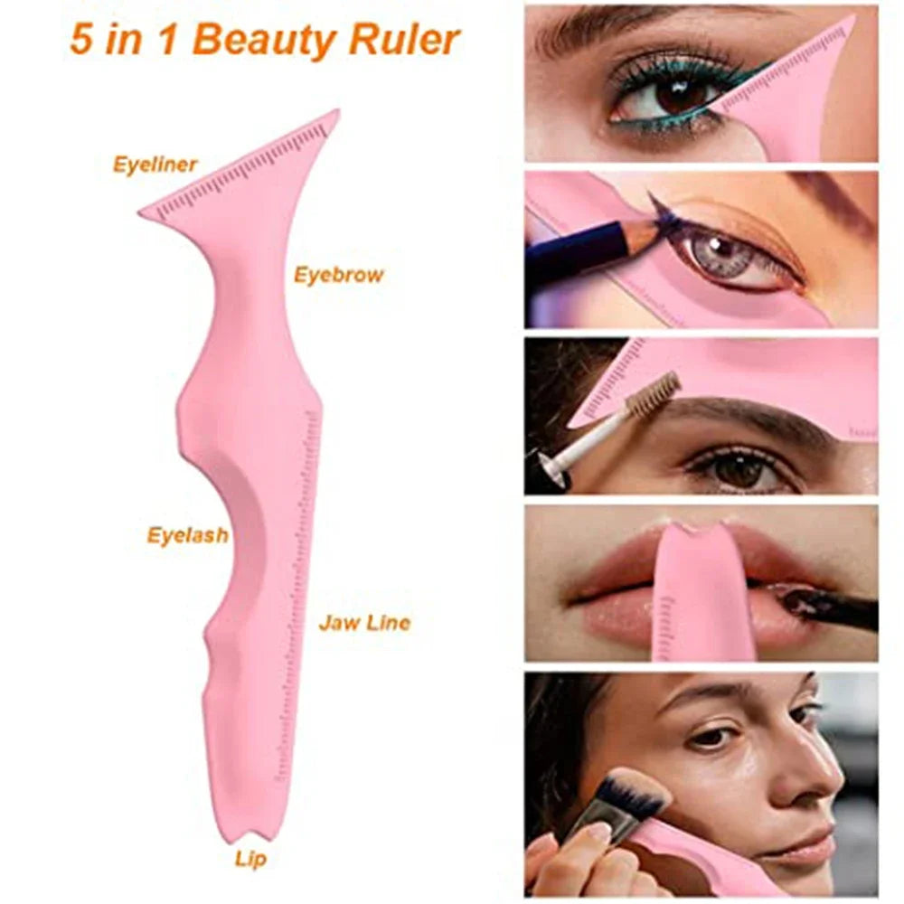 CNK 5 in 1 Silicone Beauty Ruler Reusable Eyeliner Stencils Winged Tip Eyeliner Aid Eyebrow Stencil Multi-Purpose Makeup Tool