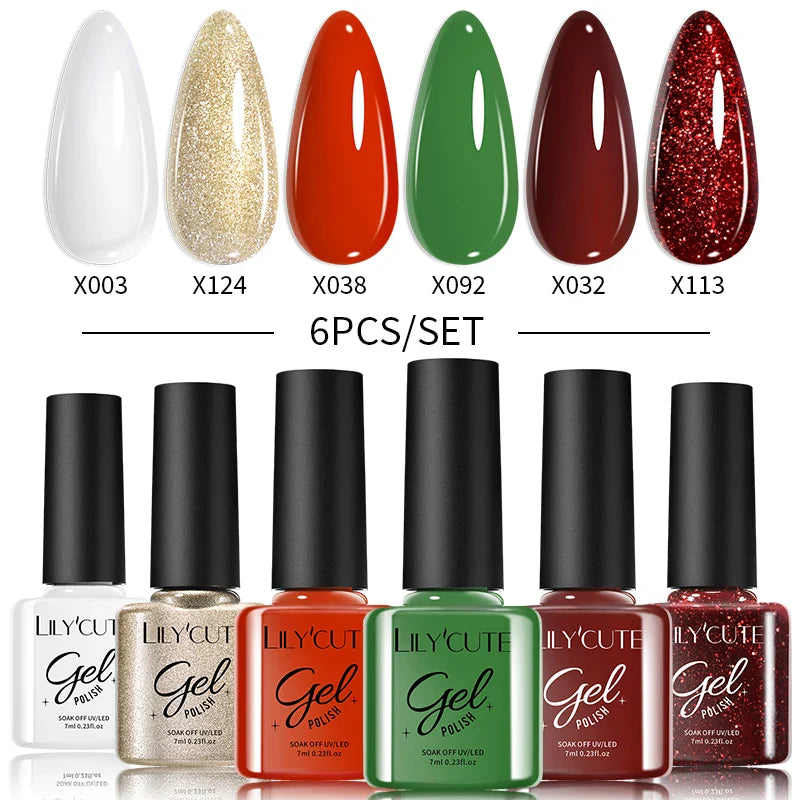 LILYCUTE 6PCs/Set Gel Nail Polish Set Kit Glitter Nail Gel Sequin Vernis Semi Permanent For Manicure Varnish UV LED Nail Art Gel
