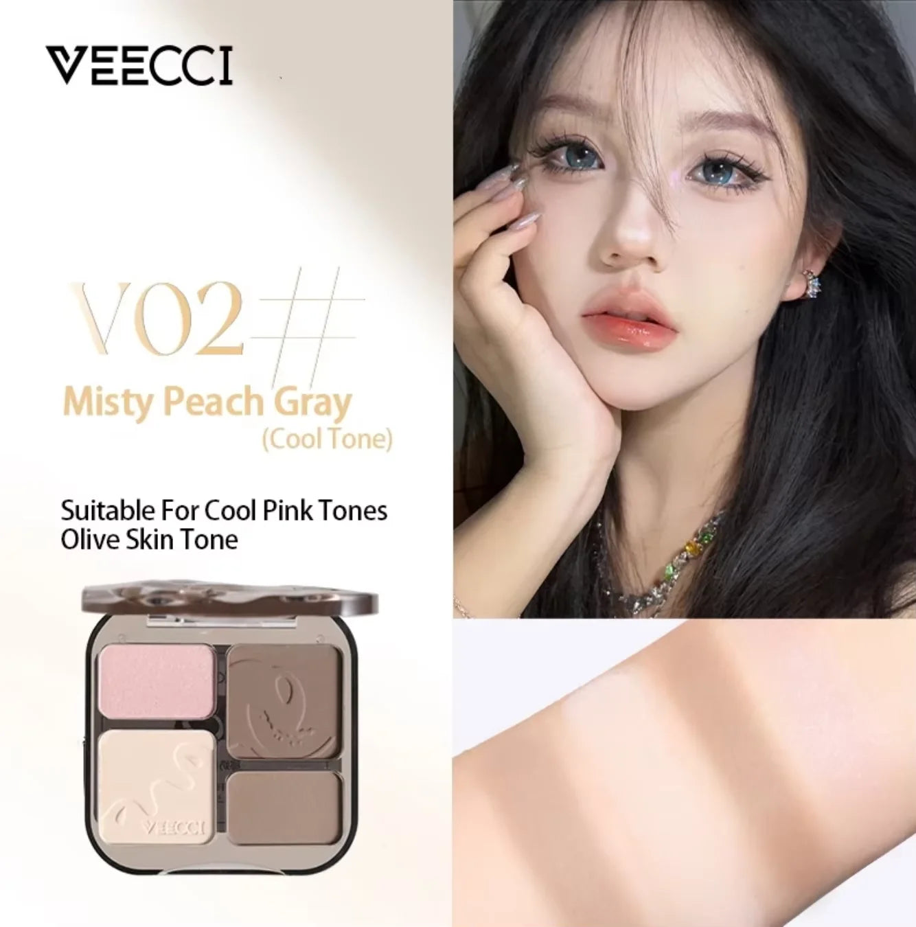 VEECCI 4 Color Contour Palette Powder Matte Shimmer Bronzer Highlighter Brighten Nude Tones Longlasting Facial Makeup
