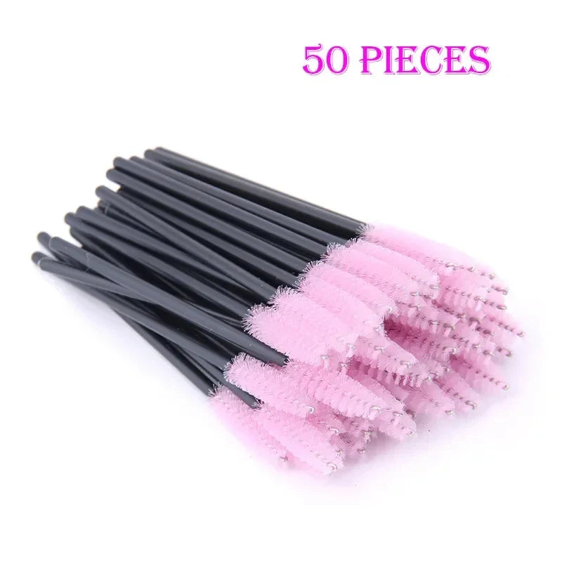 50pcs Disposable Eyelash Brushes Crystal Eye lash Mascara Wands Glitter Lash Comb Spoolies Micro Makeup Applicators