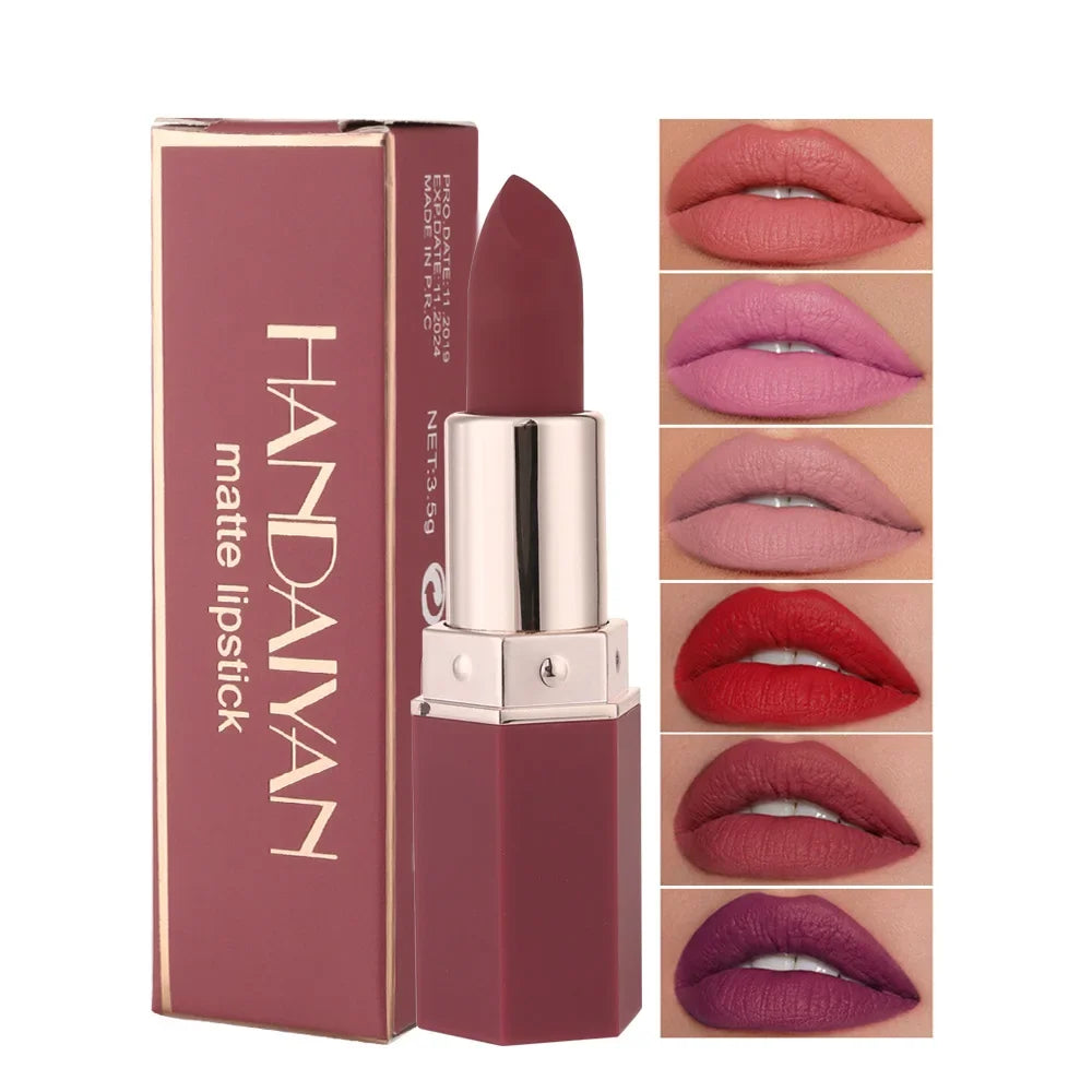 HANDAIYAN Moisturizing Long-Lasting Matte Lipstick 6-Color Set – Elegant Nude Shades, Show Your Temperament, Cosmetic Lipsticks