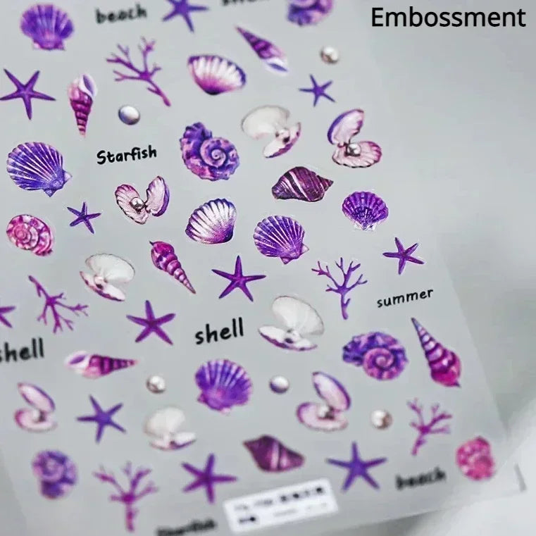 Sea Wave Jellyfish Starfish Conch Shell Dolphin Pearl Summer Beach Goldfish Water Bubble Mermaid Koi INS Nail Art Stickers Decal