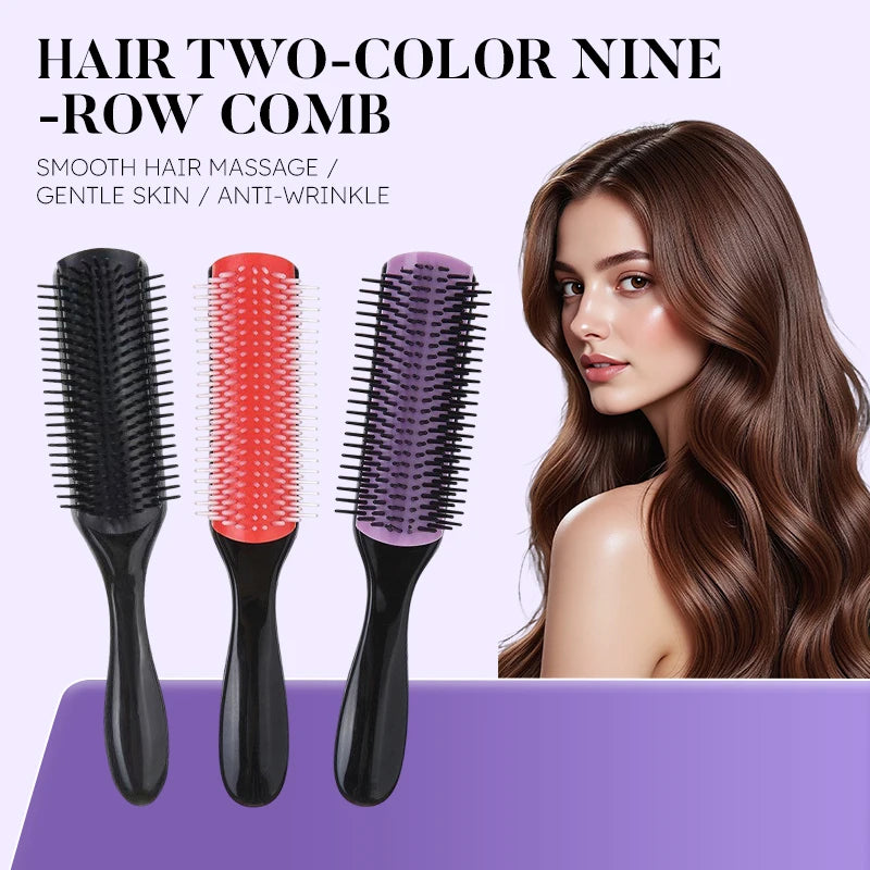 9-Row Denman Detangler Hairbrush for Scalp Massaging Wet Comb Use - Salon Quality Hair Brush for Straight Curly Hair - Unisex