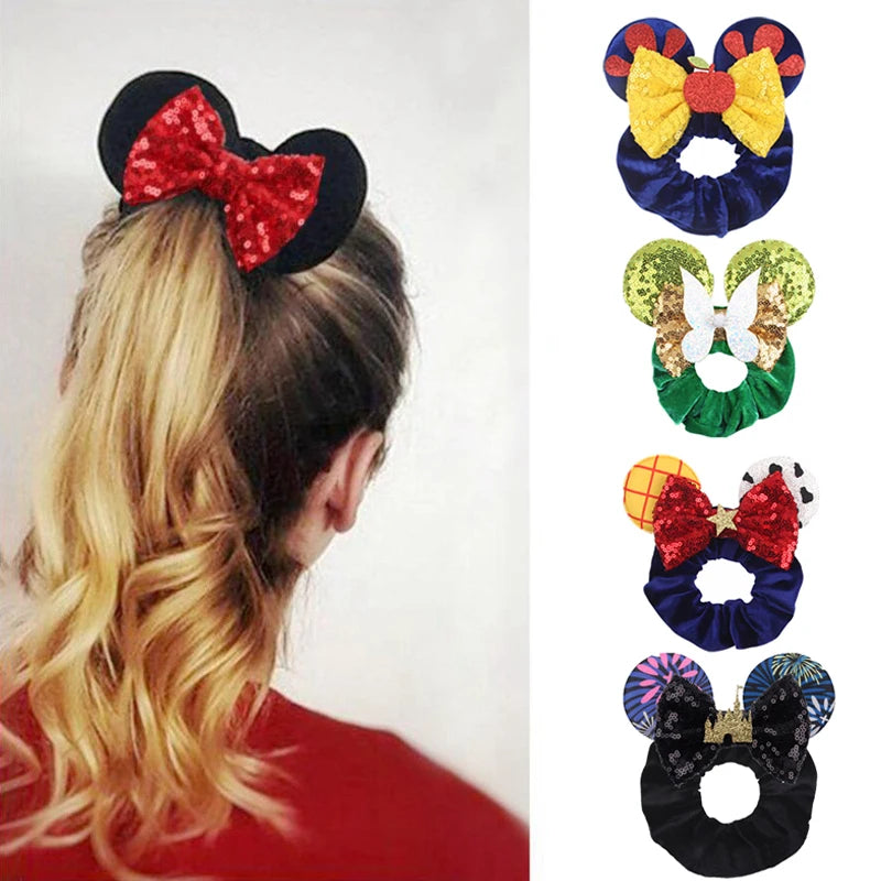 Women Ears Hair Scrunchies Velvet Hairbands For Girls Sequins Bows Headband Women Trip DIY Accessories Mouse Party Decor