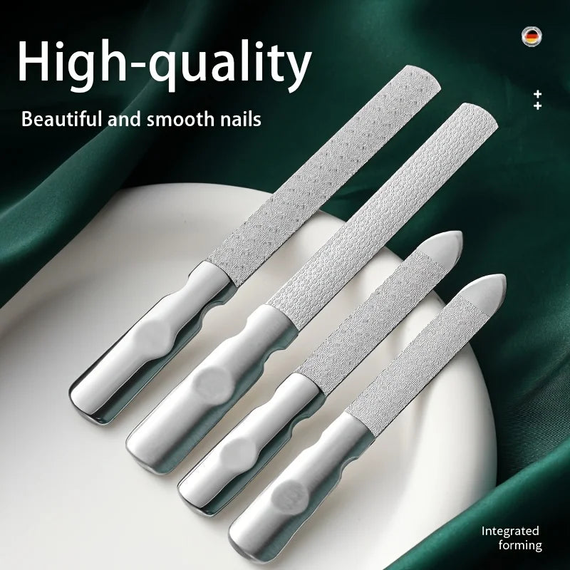 Stainless Steel Nail Files with Leather Case, Double Sided Metal Nail Files with Anti-slip Handle, Metal Nail File Buffer