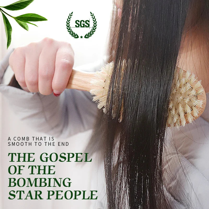 BOOMSLIFE Soft Boar Bristle Hair Brush Women Custom Scalp Massage Detangle HairbrushOak Wood Comb for Hair Barber Accessories