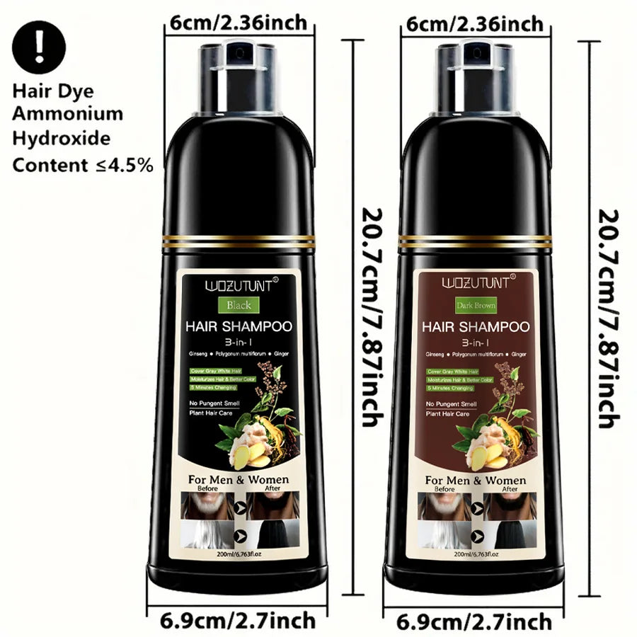 200ml 3 In 1 Natural Herbal Hair Dye Shampoo Black Dark Brown Cover Gray Deep Nourishing Fast Hair Coloring Cream for Women Men