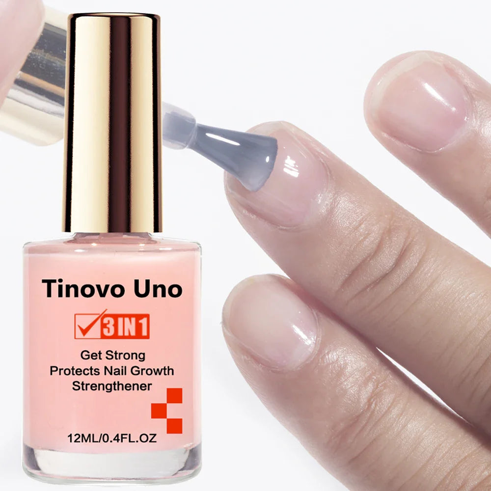 Tinovo Uno Nail Growth Pink Strengthener 3 IN 1 Normal Nail Polish Fast Dry 12ML Get Strong Repair Nail Care Hardener Manicure