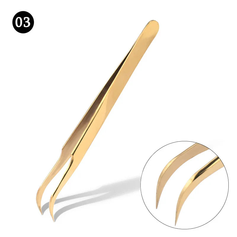 New Lash Extension Tweezers Anti slip Stainless Steel Curved Tip Straight Tweezers High Precision Nail Art Makeup Beauty Tools