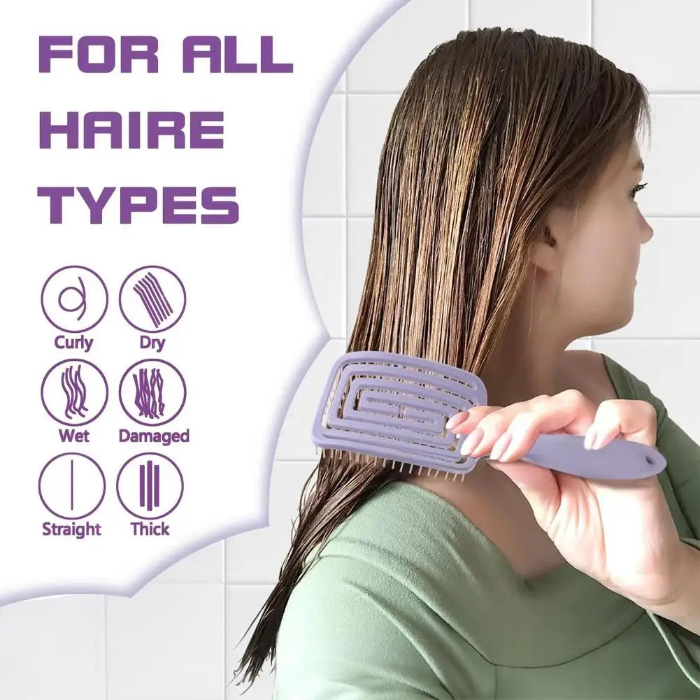 Hollow-Out Curved Detangling Brush – Volumizing Styling Brush with Rounded Tips, Scalp Massage & Blow-Dry Design for High Crown
