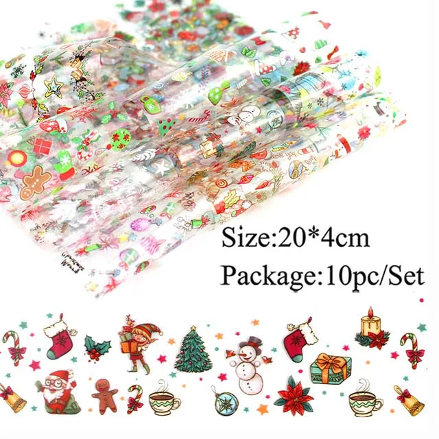 10pcs Holographic Nail Foil Slider Mix Flower Designs Set Transfer Nails Stickers Floral Prints Manicure Decal Art Decoration