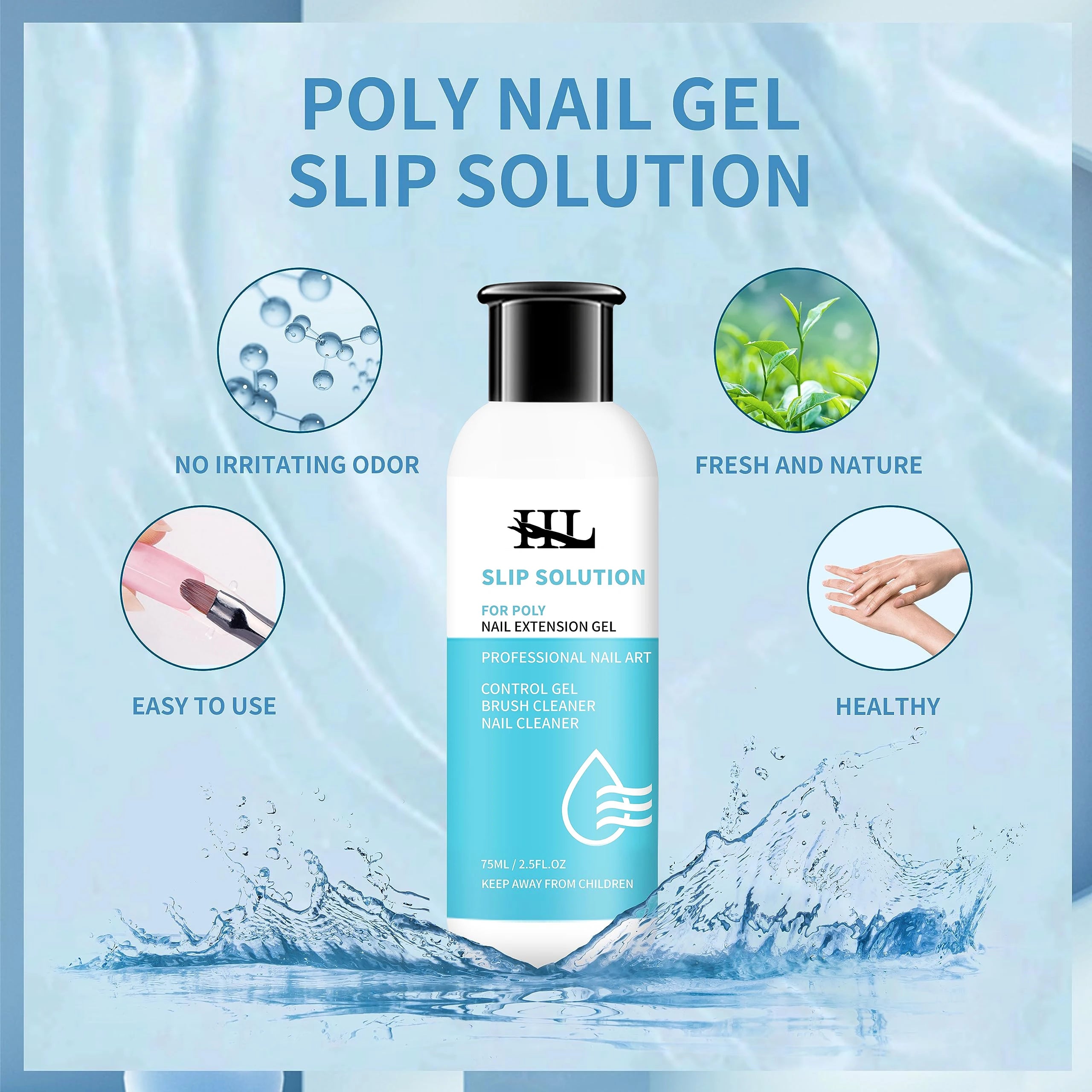 HL 75ml Slip Solution for Poly Gel Builder Acrylic Gel Brush Cleaner Quickly And Thoroughly Remove Nail Polish