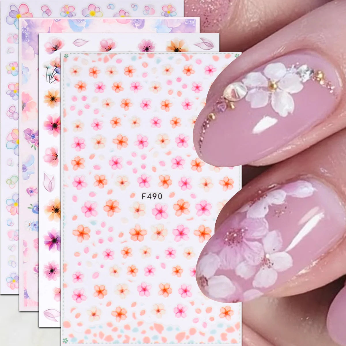 4pcs Spring and Summer Flower Nail Art Stickers - Easy to apply for nail decoration, DIY, gift, wedding party makeup, Y2K