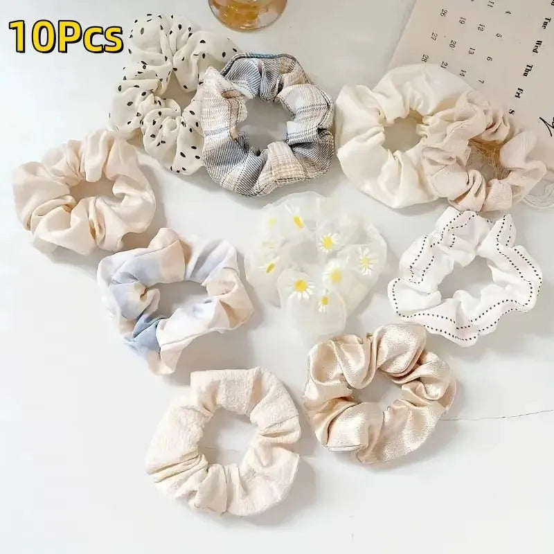 10Pcs Temperament College Style Large Intestine Hair Bands Sweet and Cute Tie Their Hair Accessories for Women Headwear