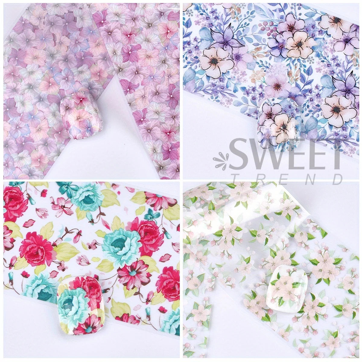 10pcs Clusters of Flowers Nail Foils Transfer Stickers Vintage Floral Design Romantic Starry Sky Paper Elegant Manicure Sliders