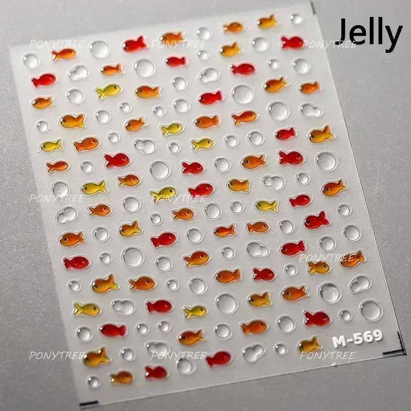 Sea Wave Jellyfish Starfish Conch Shell Dolphin Pearl Summer Beach Goldfish Water Bubble Mermaid Koi INS Nail Art Stickers Decal