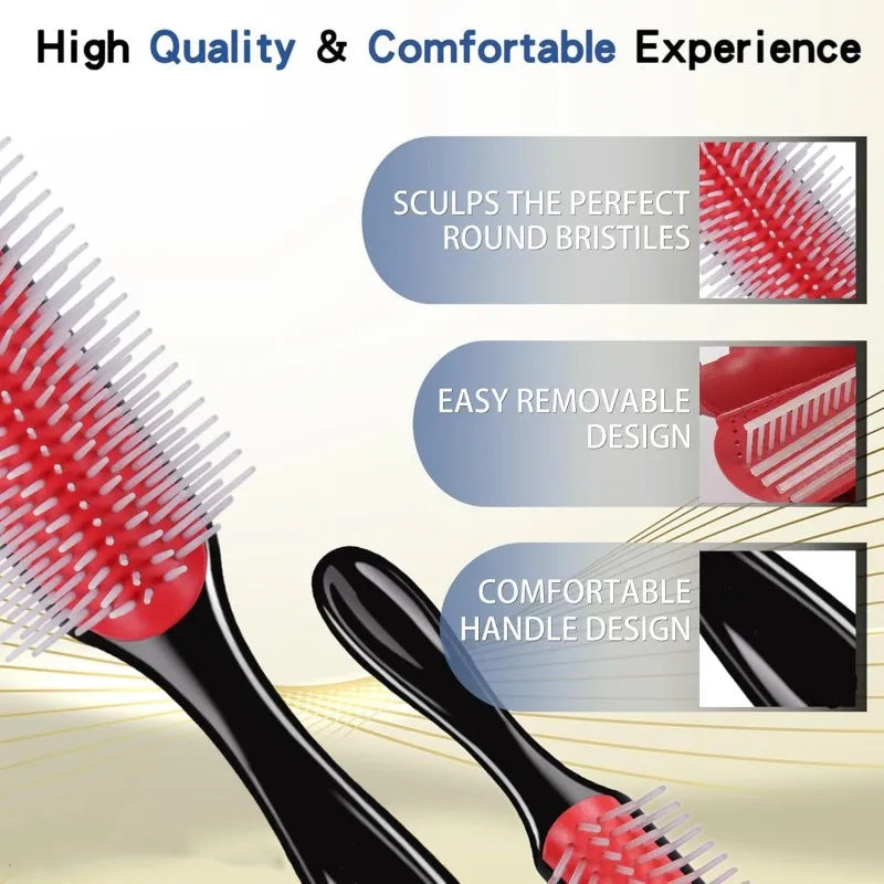 9-Row Denman Detangler Hairbrush for Scalp Massaging Wet Comb Use - Salon Quality Hair Brush for Straight Curly Hair - Unisex