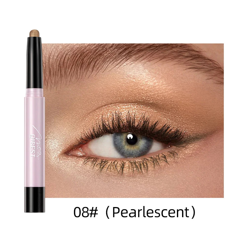 QIBEST Pearlescent Silkworm Eyeshadow Pen Waterproof Eyeshadow Pencil Glitter Matte Nude Gold Eye Shadow Pen Pigment Cosmetics