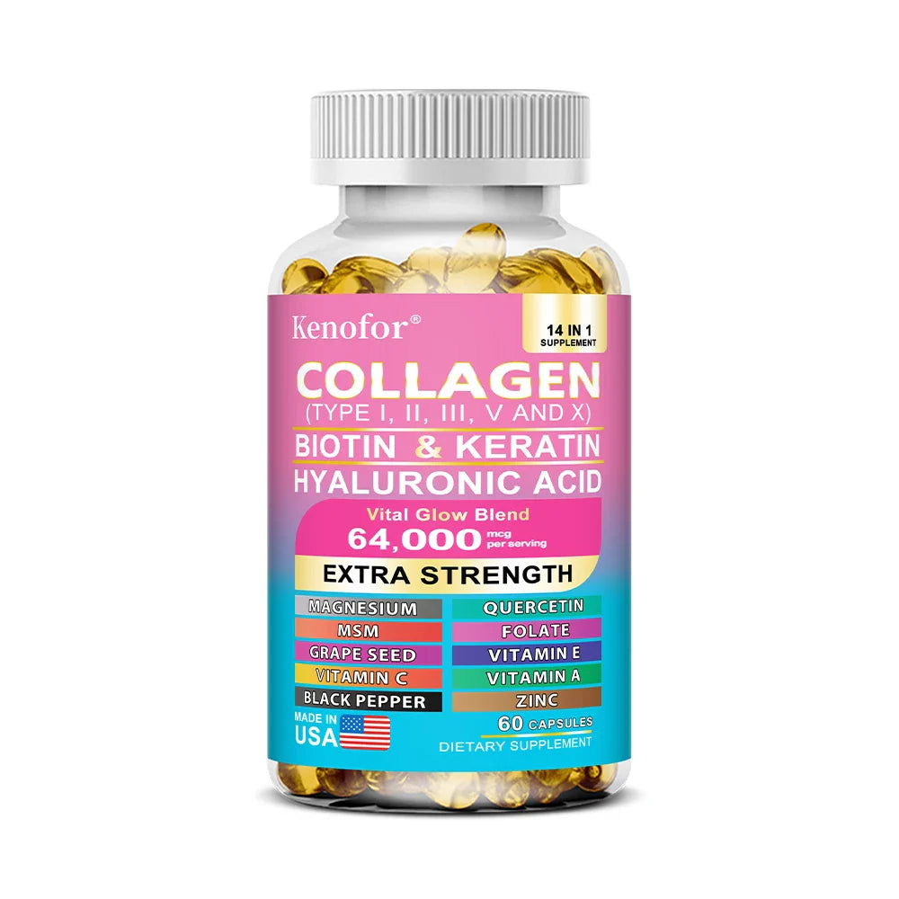 14 IN 1 Collagen Capsules - Biotin & Keratin Skin Care Product Booster Anti Aging Whitening Skin Nail and Hair Care Supplement