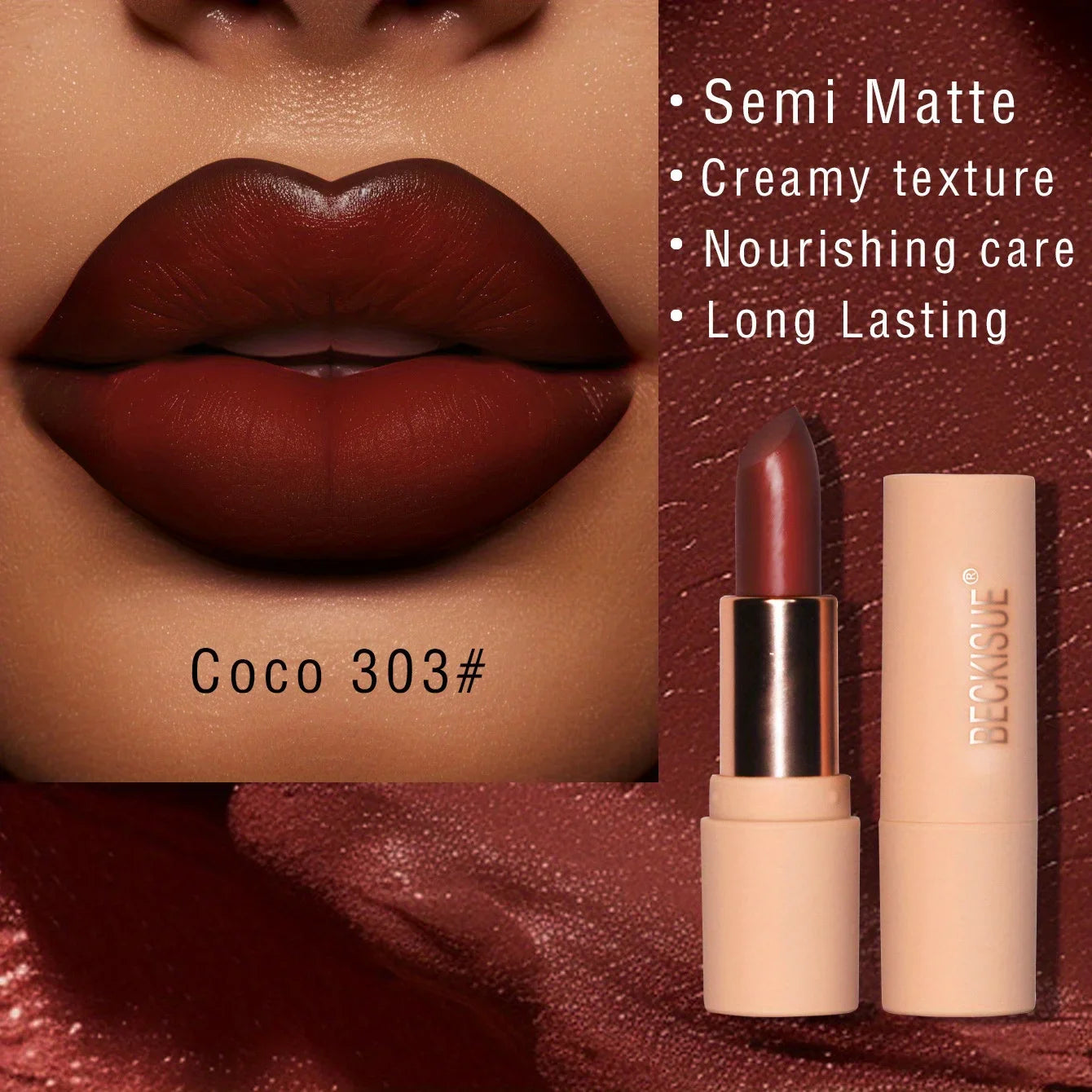 Coffee Velvet Lipstick – Luxurious Deep Shade, Nourishing Matte Finish, Long-Lasting Waterproof Lip Color for All-Day Wear