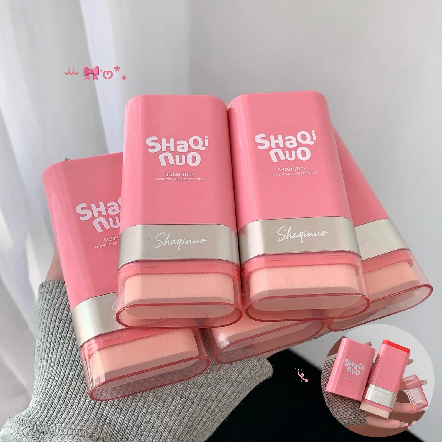 Strawberry Pink Blush Stick Smooth Cheek Tint Korean Make Up Matte Nude Apricot Blusher Cream Brighten Face Rouge Contour Makeup