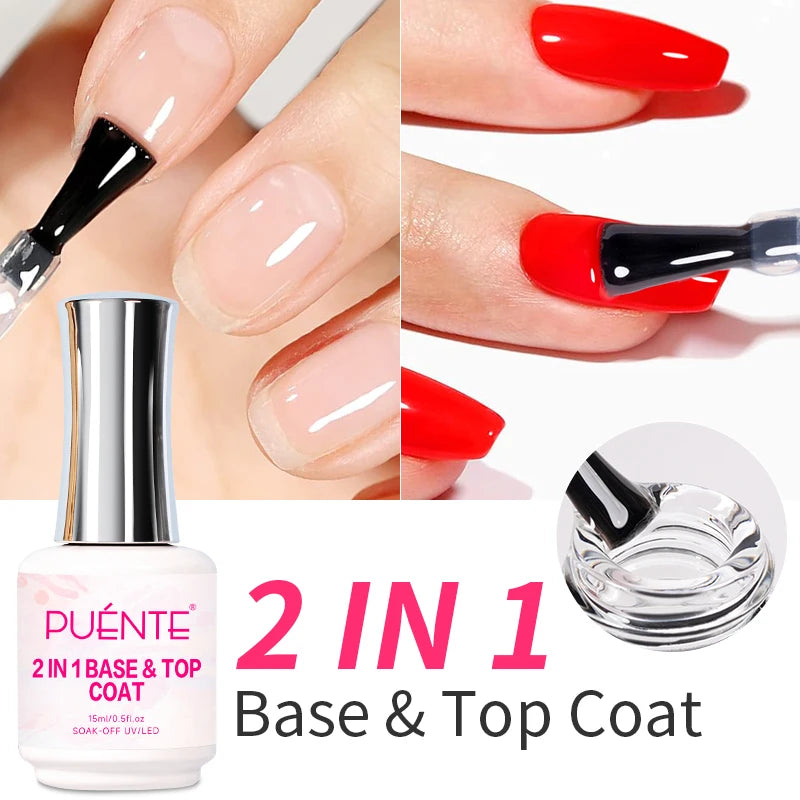 PUENTE 15ML Vitamin E Base Coat Gel Nail Polish For Soft Thin Breaking Nails Strengthen Soak Off UV Gel Varnish For Nail Care