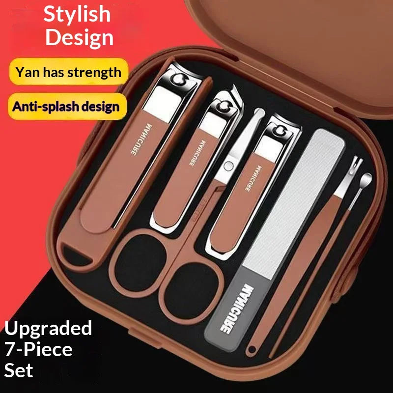 Upgraded Anti-Splash Nail Clipper Set 8-Piece - Stainless Steel Manicure Kit with Portable Case, Sharp Durable Tools for Men & W