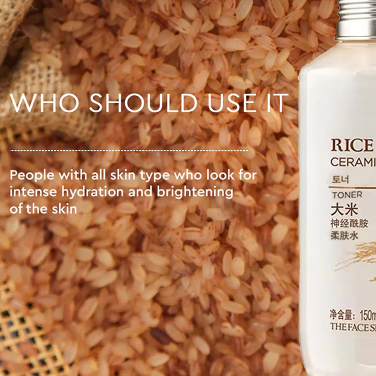 THE FACE SHOP Rice Ceramide Moisturizing Toner 150ml,Enhances Radiance,Lightweight Watery Texture,K-Beauty,Korean Makeup