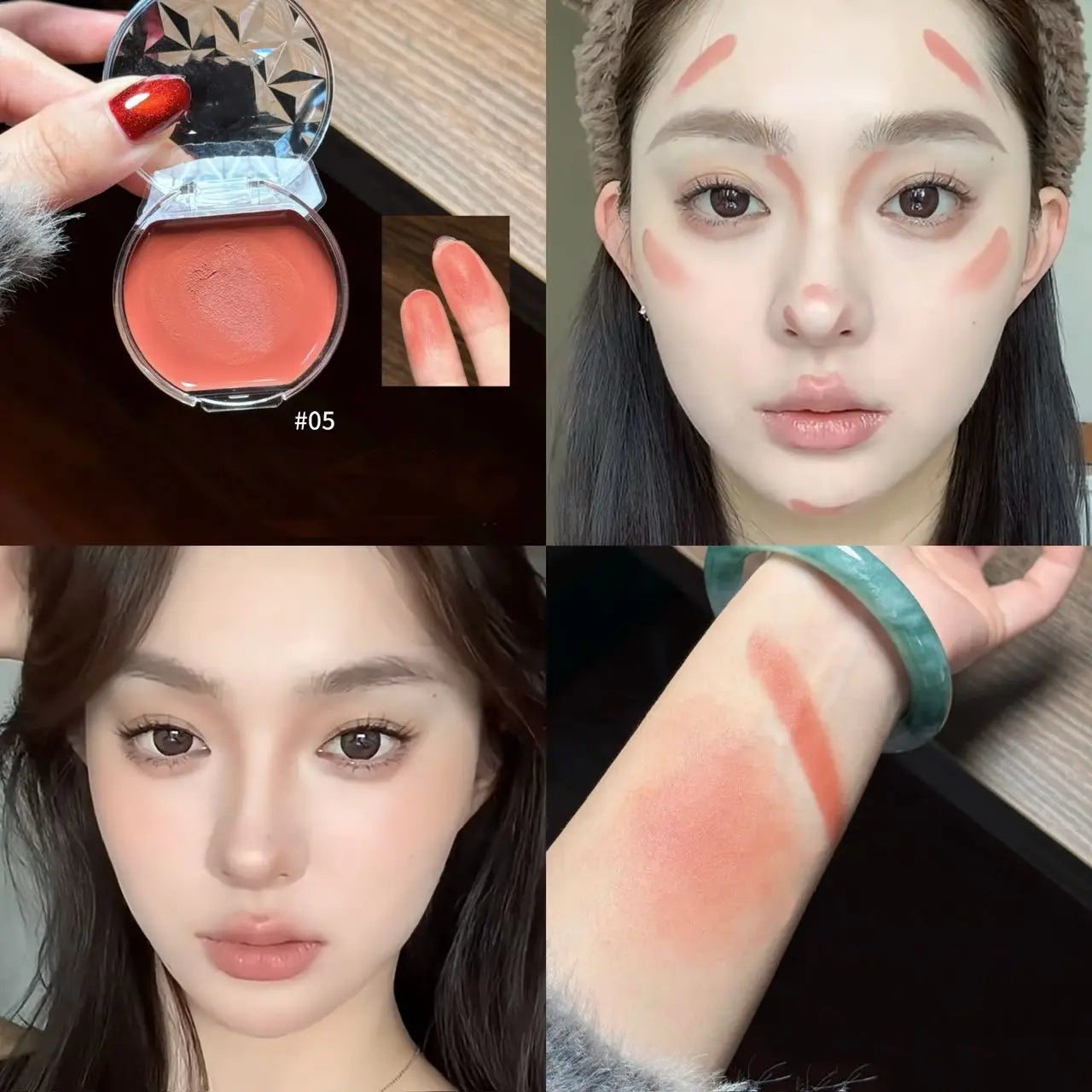 Peach Pink Dyeing Face Blush Cream Pearl Matte Blusher Plate Facial Highlighter Beauty Makeup Brightening Easy Color Rouge Cheek