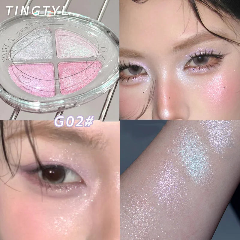 4-Color Pearlescent Highlighters Chameleon Polarized Glitter Diamond Eye Brightening Full Shimmer Highlight Palette Eyes Makeup