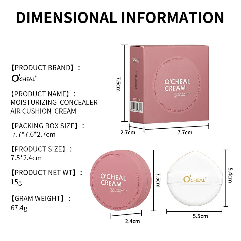 OCHEAL CC Cream Cushion Foundation Cream Long Lasting Moisturizing Concealer Foundation BB Cream For Face Makeup Concelear