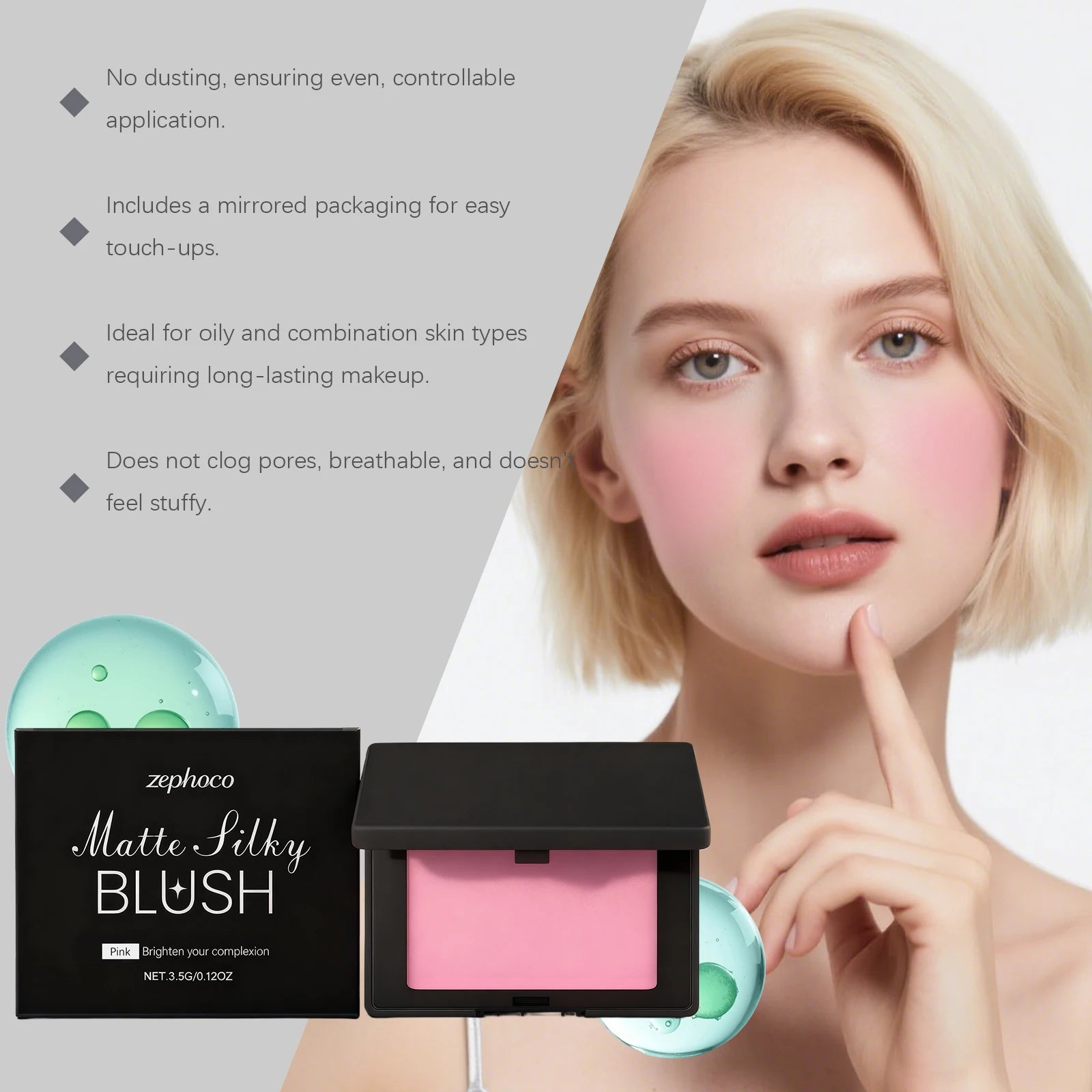 Multi Color Matte Silky Blush Waterproof Lasting Color Cheek Makeup Easy to Apply No Fly Away Sweatproof Makeup Blush for Daily