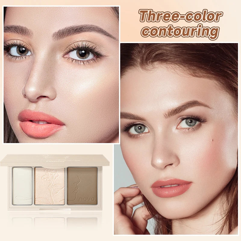 3-In-1 Contouring Powder - Easy To Blend, Highlight And Contour Palette, Ultra-Fine And Long-Lasting, Complexion-Enhancing Shade