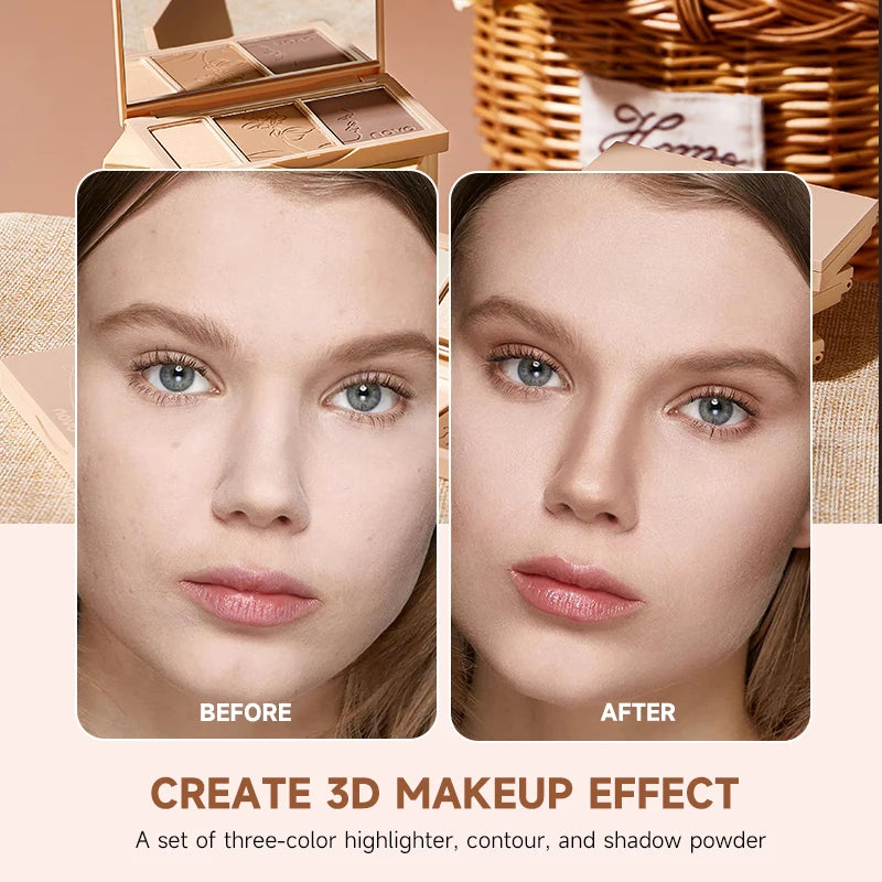 3-In-1 Contouring Powder - Easy To Blend, Highlight And Contour Palette, Ultra-Fine And Long-Lasting, Complexion-Enhancing Shade