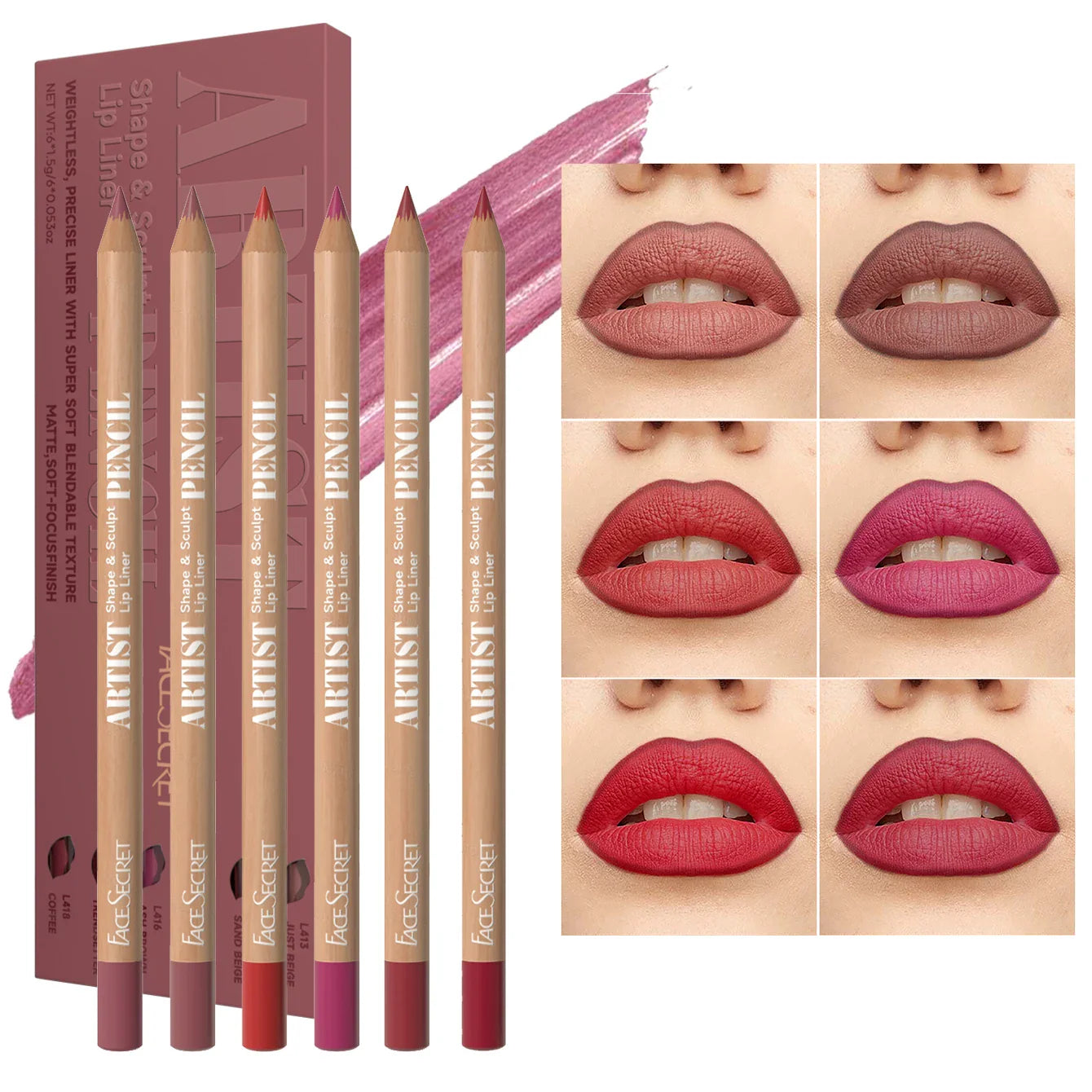 6pcs Velvet Matte Lip Liner Pencil Set - Water-resistant, Ultra-Fine, Long-Lasting, Smooth for All Skin Tones, Brown Mixed Color