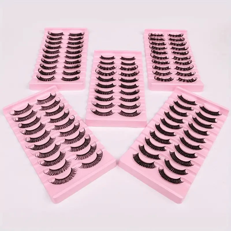 Fluffy False Eyelashes Eyelash Extensions, 10 Pairs Wispy Cat-Eye Look Faux Lashes, Natural Look Eyelash Extensions, Volumized F