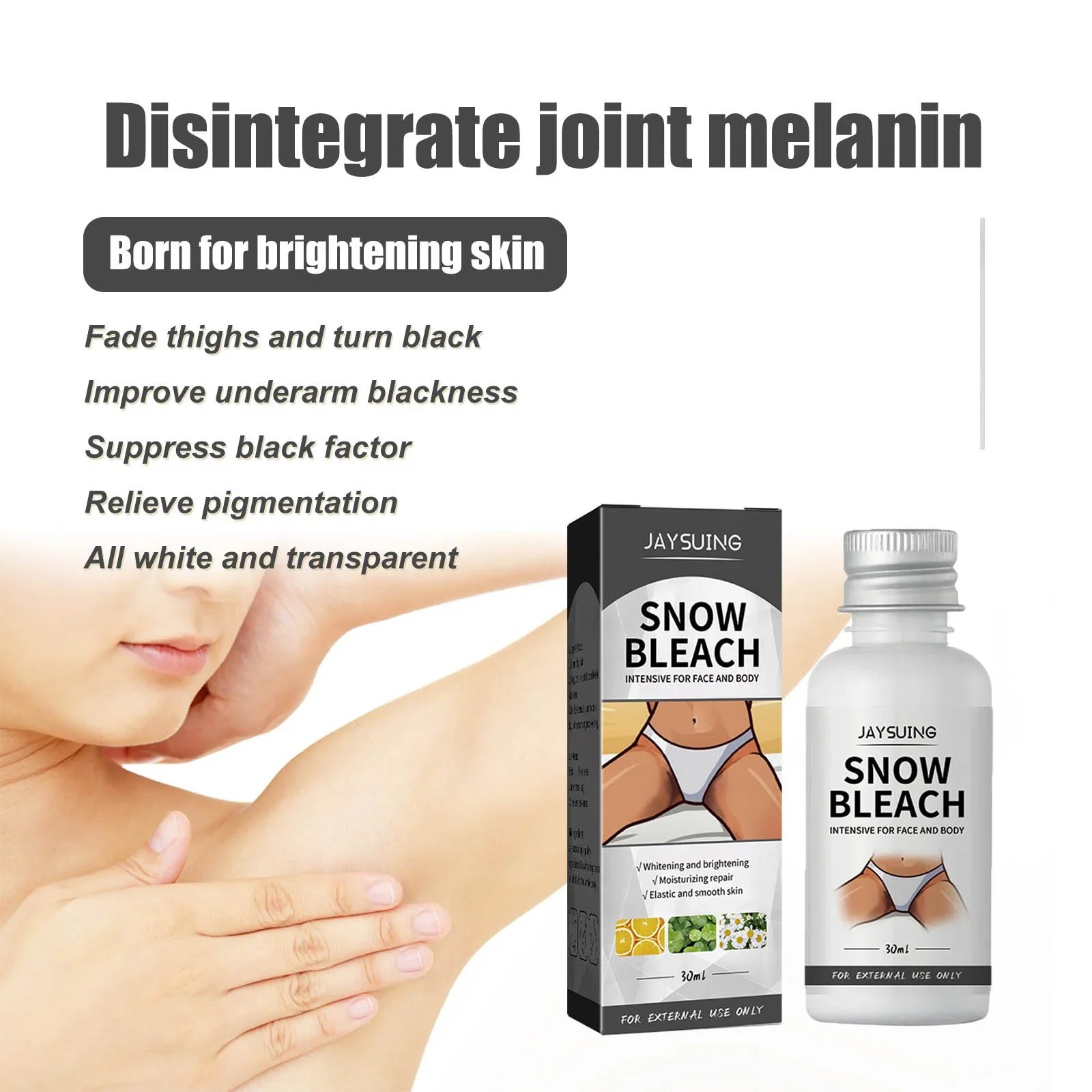 Body Whitening Bleach Cream Brighten Underarm Elbow Knees Joint Removal Intimate Parts Dark Spots Melanin Snow Bleach Cream 30ml