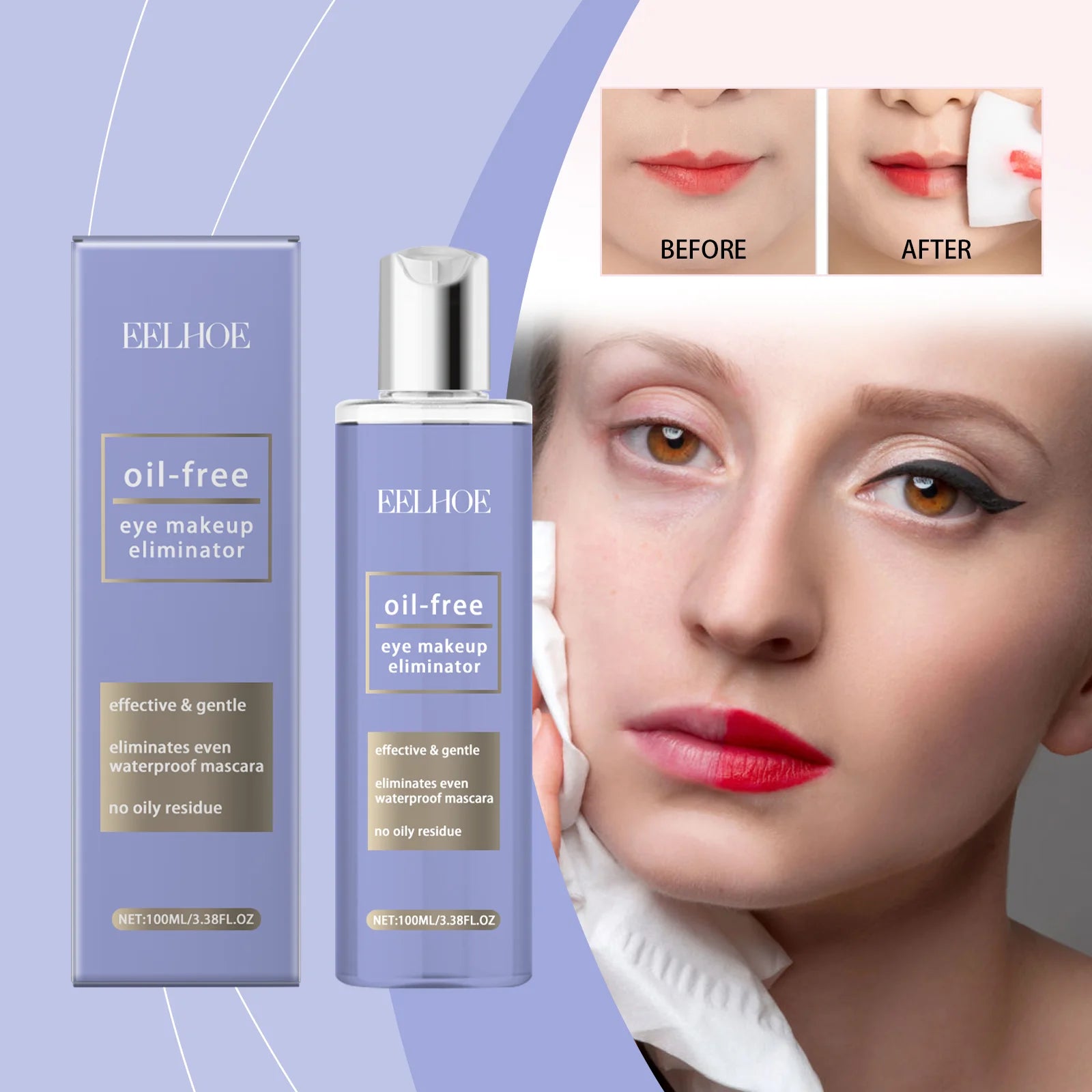 Eye Lip Makeup Remover Remove Stubborn Waterproof Eye Makeup Cleaning Refreshing Three In One Cleansing Makeup Remover Water