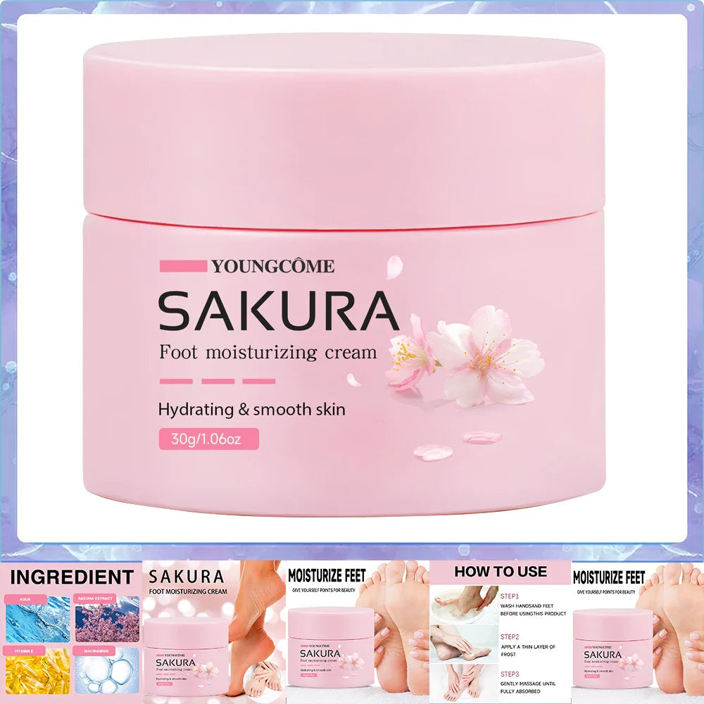 Sakura Foot Moisturizing Cream - Intensive Cracked Heel Repair, Urea 40% & Shea Butter, Overnight Renewal, For Dry Rough Feet