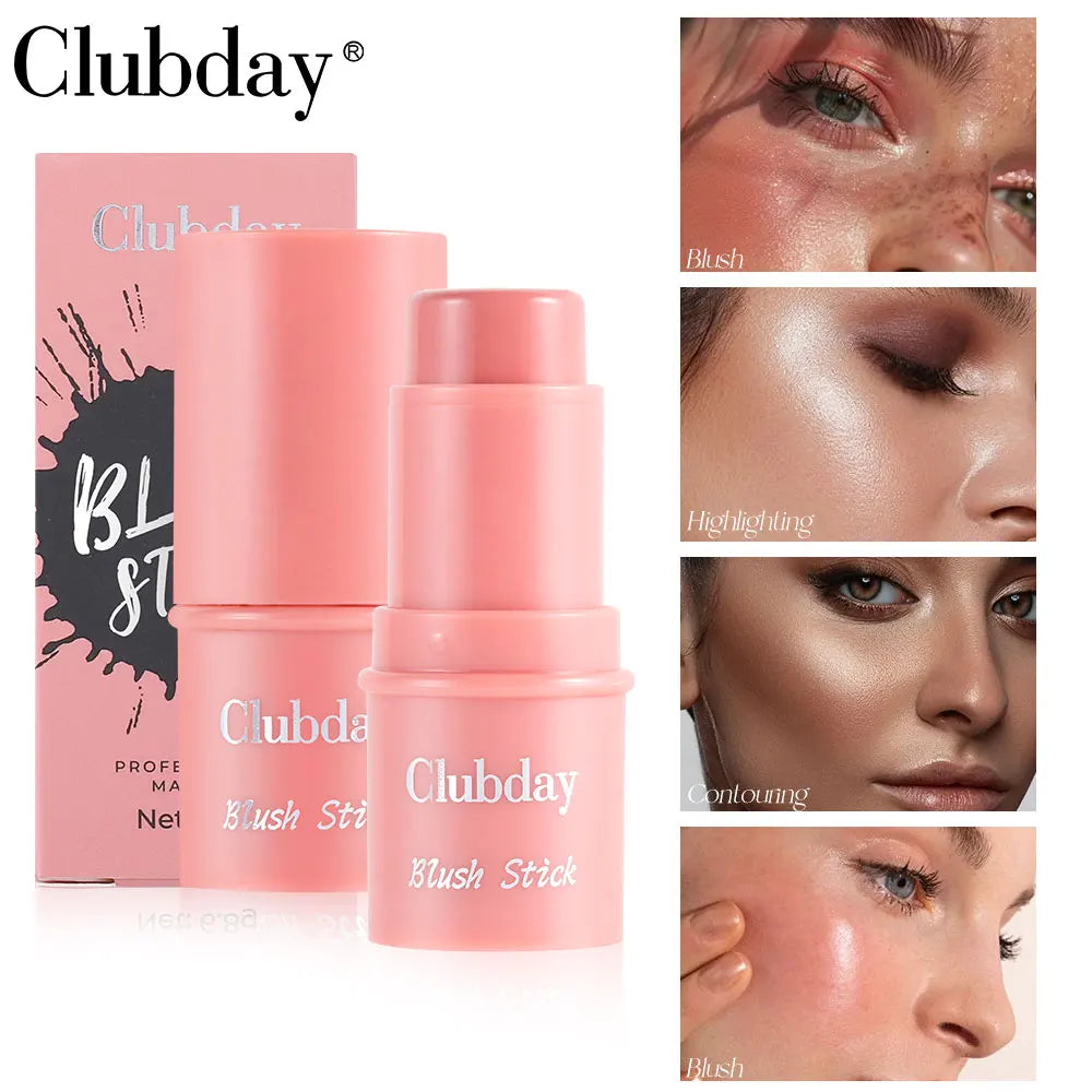 Clubday 4 Colors Face Matte Easy Color Jelly Blush Fixing Highlighting Long Lasting Waterproof Blush Stick