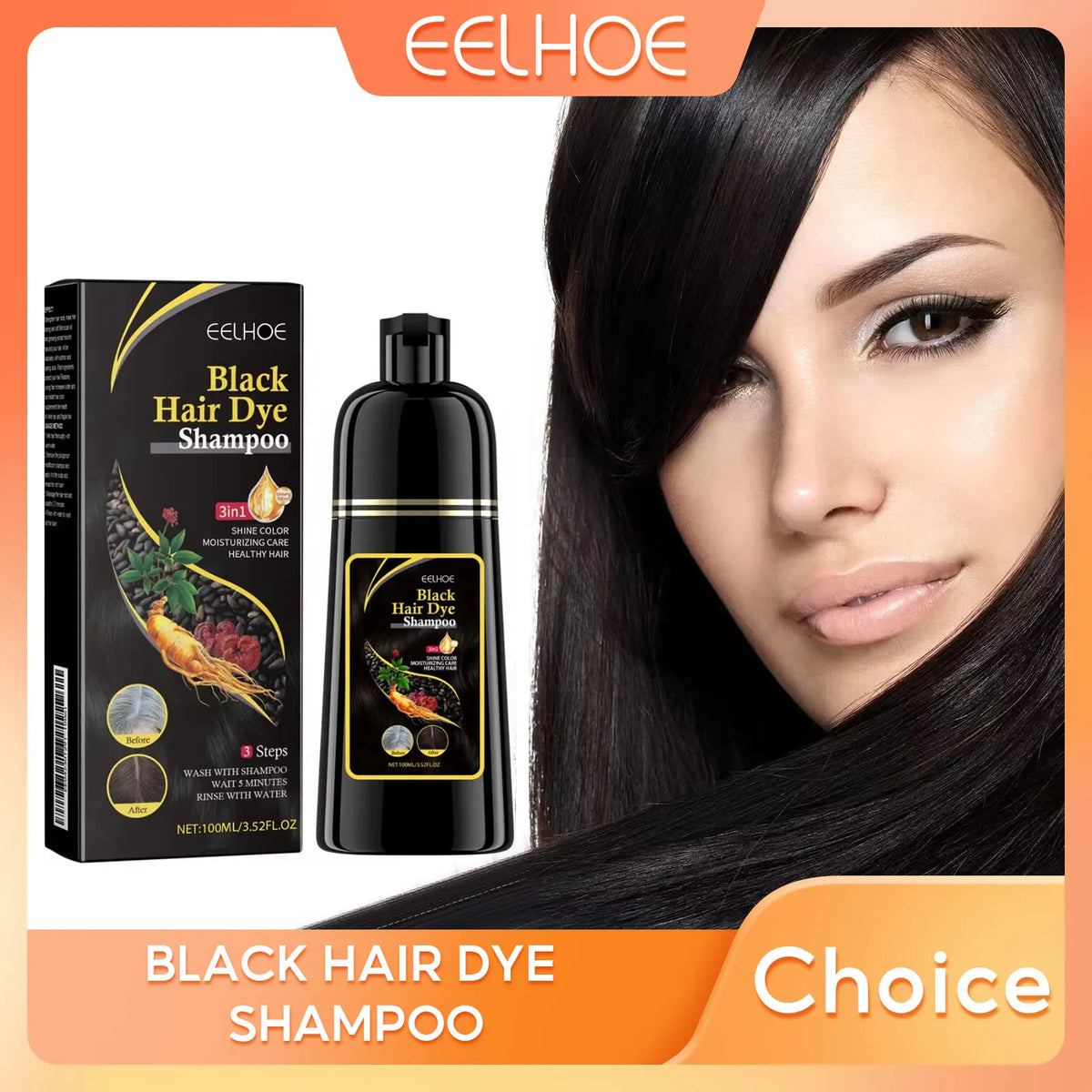 EELHOE 3-in-1 Hair Dye Shampoo to Darken Hair Cleaning Hair Color Sham