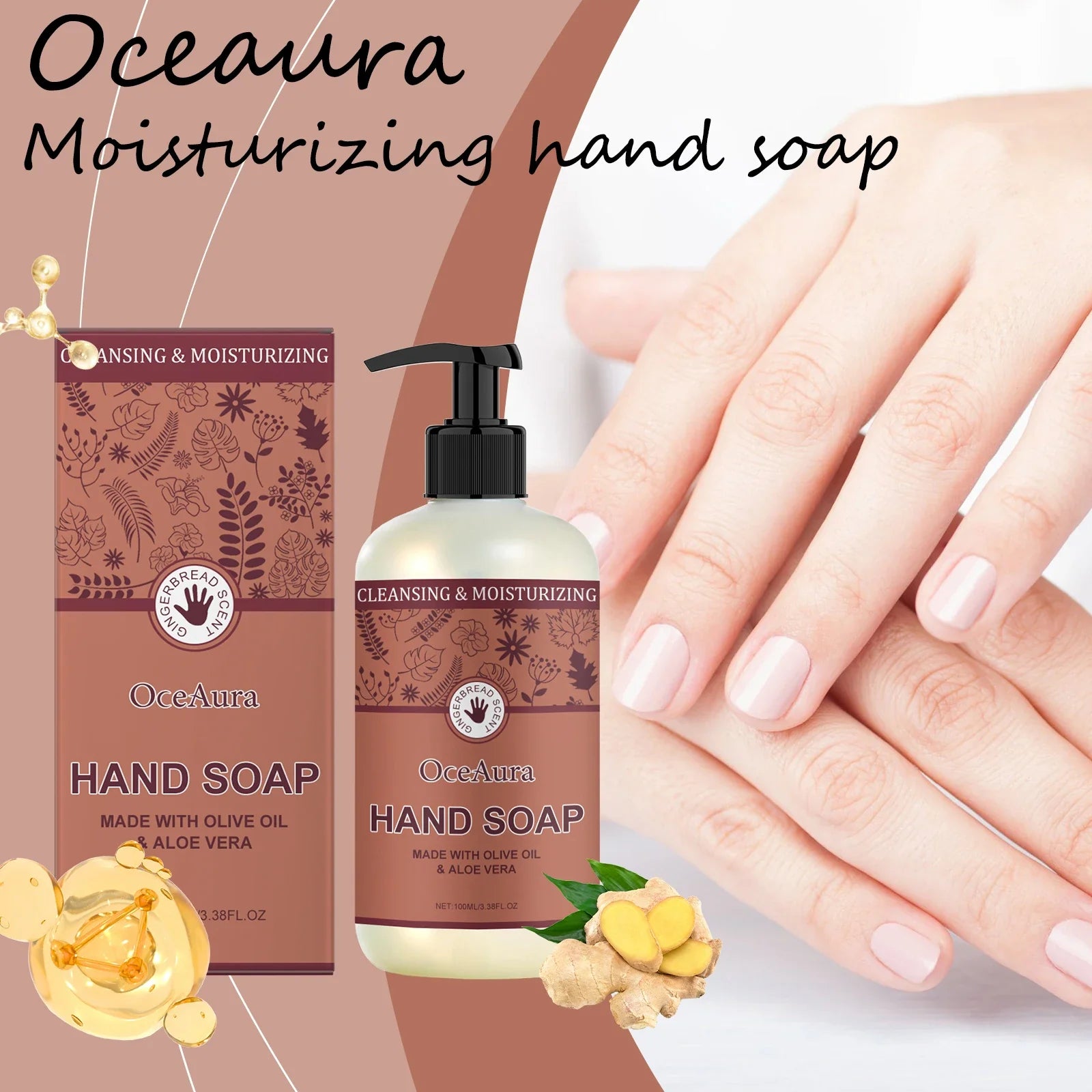 Oceaura Olive Oil Hand Soap Liquid Moisturizing Skin Daily Remove Dirts Smoothing Lasting Fresh Fragrance Hand Washing Soap